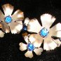 Lovely Vintage Blue Rhinestone Earrings Silver & Blue