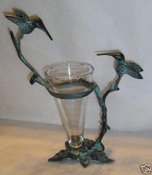 WROUGHT IRON HUMMINGBIRDS VASE UNUSUAL BEAUTIFUL NEW