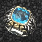 Designer Gold & Sterling Ring 6 ct. Blue Topaz 18K New