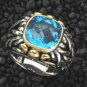 Designer Gold & Sterling Ring 6 ct. Blue Topaz 18K New