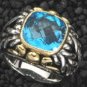 Designer Gold & Sterling Ring 6 ct. Blue Topaz 18K New