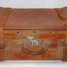 Antique leather suitcase Cuban expanding with straps, false bottom and key
