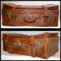 Antique leather suitcase Cuban expanding with straps, false bottom and key