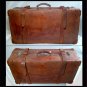 Antique leather suitcase Cuban expanding with straps, false bottom and key