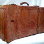 Antique leather suitcase Cuban expanding with straps, false bottom and key