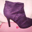 Purple faux suede peep toe ankle boots