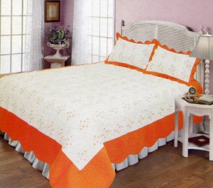 4pcs white and orange color bedding set AY-1108