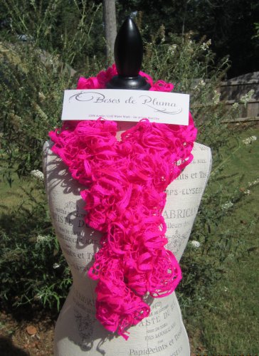 &acirc;�&curren; HOT PINK Ruffle Ruffled Handmade Infinity Tie Necklace SCARF &acirc;�&curren; 100% Soft Acrylic Mesh Yarn