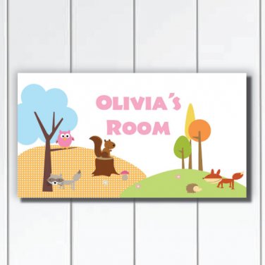 Woodland Forest Friends Personalized Girls Door Sign Plaque