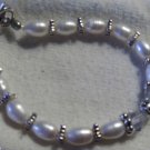 white pearl, crystals and silver bracelet