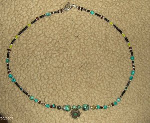 turquiose, semi precious stones, garnets and silver necklace
