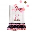 Pink & Brown Ruffled Personalized Baby Burp Cloth