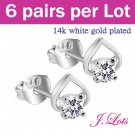 (E8002) 6 pairs x Crystal 925 Sterling Silver Ear Rings with 14K White Gold Plated