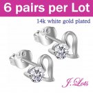 (E8003) 6 pairs x Crystal 925 Sterling Silver Ear Rings with 14K White Gold Plated