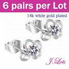 (E8005) 6 pairs x Crystal 925 Sterling Silver Ear Rings with 14K White Gold Plated