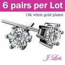 (E8001) 6 pairs x Crystal 925 Sterling Silver Ear Rings with 14K White Gold Plated