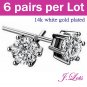 (E8001) 6 pairs x Crystal 925 Sterling Silver Ear Rings with 14K White Gold Plated