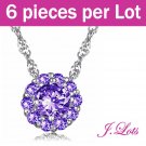 (N9001) 6 pieces x Crystal Pendant 925 Sterling Silver Necklace with 14K White Gold Plated
