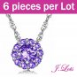 (N9001) 6 pieces x Crystal Pendant 925 Sterling Silver Necklace with 14K White Gold Plated