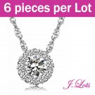(N9003) 6 pieces x Crystal Pendant 925 Sterling Silver Necklace with 14K White Gold Plated