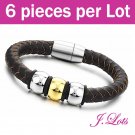 (B8105) 6 pieces x 316L Stainless Steel Leather Bracelet