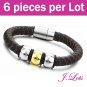 (B8105) 6 pieces x 316L Stainless Steel Leather Bracelet
