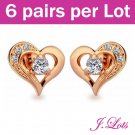 (E8006) 6 pairs x Crystal Rose Gold Plated Ear Rings