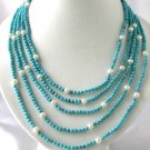 18""-24""5-rows blue turquoise bead pearl & turquoise clasp