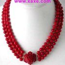 17""-19"" 3-rows 8mm red coral&coral clasp