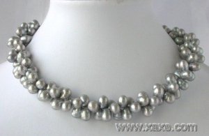 16"" 2-rows 6*8mm gray FW pearl necklace