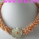 17"" 4-strands pink pearl cameo shell clasp necklace