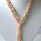 50"" longer 2-rows pink FW pearl green jade necklace