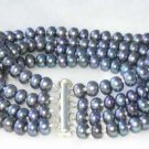Grade AA 7.5"" 4-rows 6-7mm peacock pearl &silver clasp bracelet