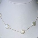 New 14K gold 16"" 12mm white round coin pearl necklace