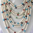 Wholesale 5 pcs 38"" white pearl jewel beads necklace