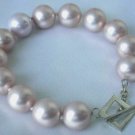7.5"" 12mm pink sea shell pearl silver clasp bracelet