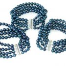 Wholesale 3 pcs A 4-rows dark blue pearl bracelet