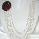 26""-32"" 8-10mm white pearl-925 silver carved agate clasp