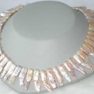 Graceful 16"" 8*22mm pink biwa pearl necklace