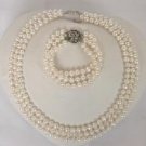 Beautiful! 16""-18"" 3rows 6-7mm white FW Pearl Set