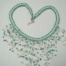 17"" beauty 4-5mm white pearl  knit with green turquoise necklace