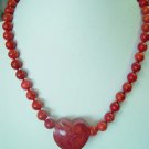 17.5'' 12mm red sponge coral necklace + heart pendant