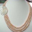 18""-20"" 3-stands AA pink pearl&rose shell clasp