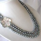 18""-20"" 3-stands Grade A peacock blue pearl&shell clasp