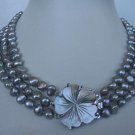 18""-20"" 3-stands gray pearl& flower shell clasp