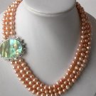 18""-20"" 3-strands pink pearl &Abalone shell clasp