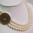 18""-20"" 3-strands white pearl &coin clasp
