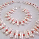 18""/7.5'' biwa pearl /coral bead necklace/bracelet set