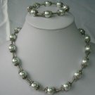 18""/7.5'' pearl/silver septa necklace/bracelet set
