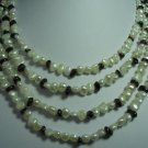 32'' 2-strands white pearl/ black garnet necklace